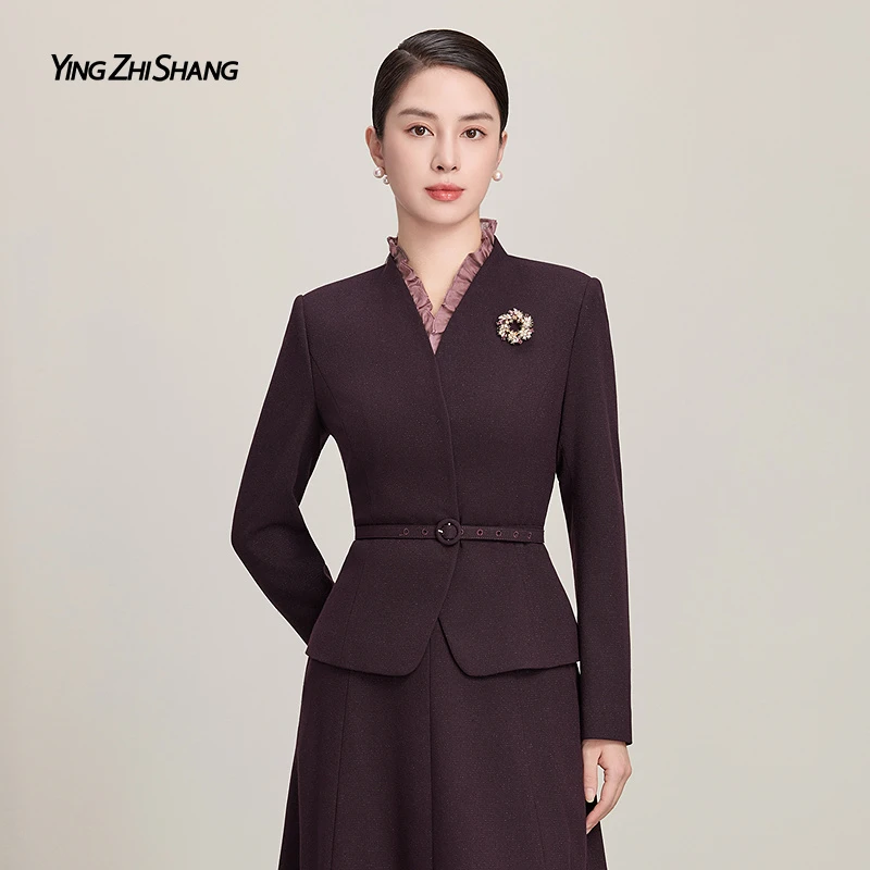 【绵羊毛】赢智尚2025新款莓果色高档短款外套女职场装名媛ZB00808