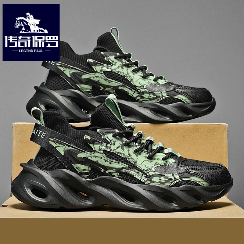 传奇保罗正版男鞋冬季飞织网面跑步运动鞋增高老爹鞋特大码48秋季