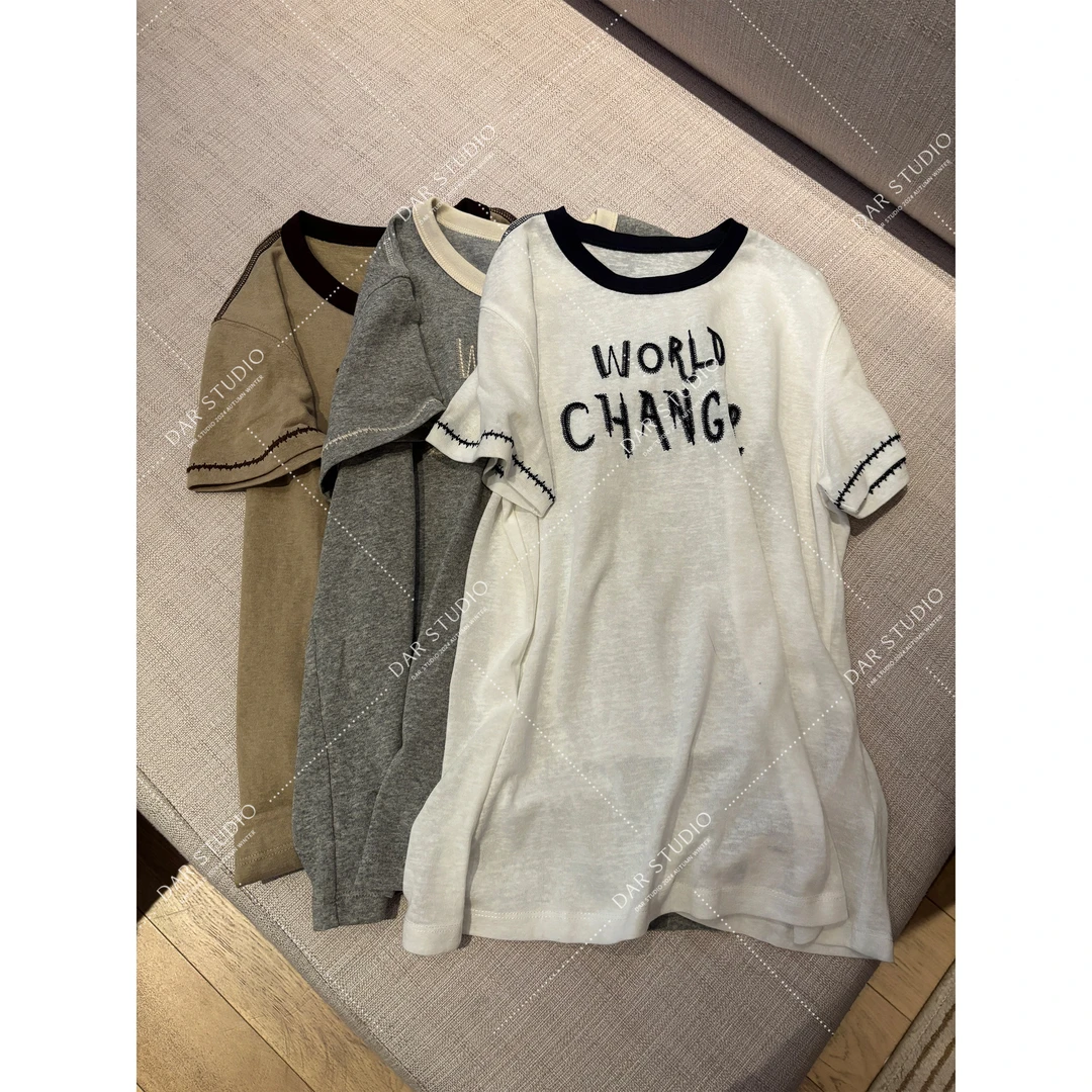 DAR STUDIO 深圳货 【西格手记】2025早春轻薄透气字母T恤25020