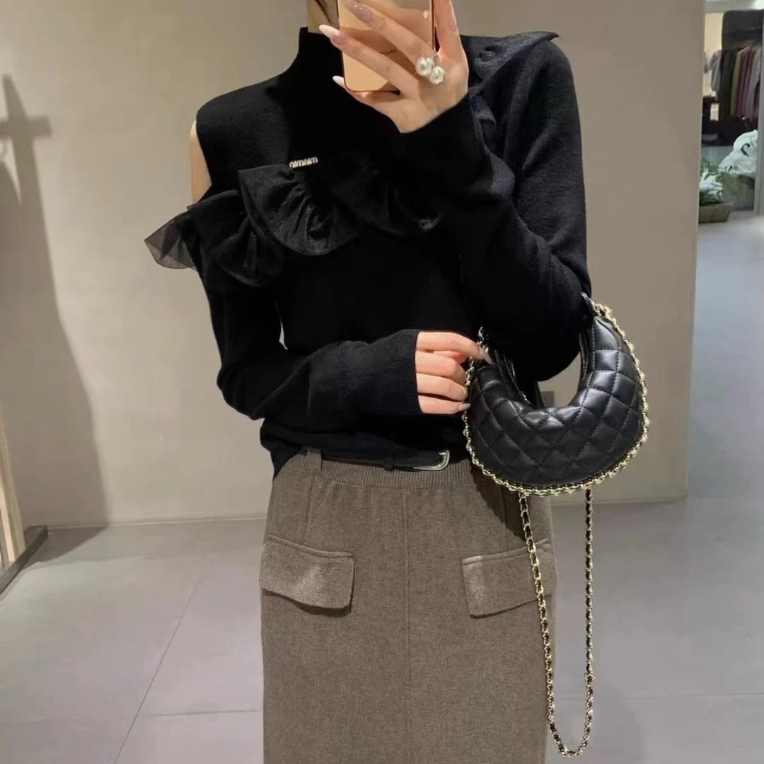 乖乖女装 冬季新款欧货花边半高领毛衣