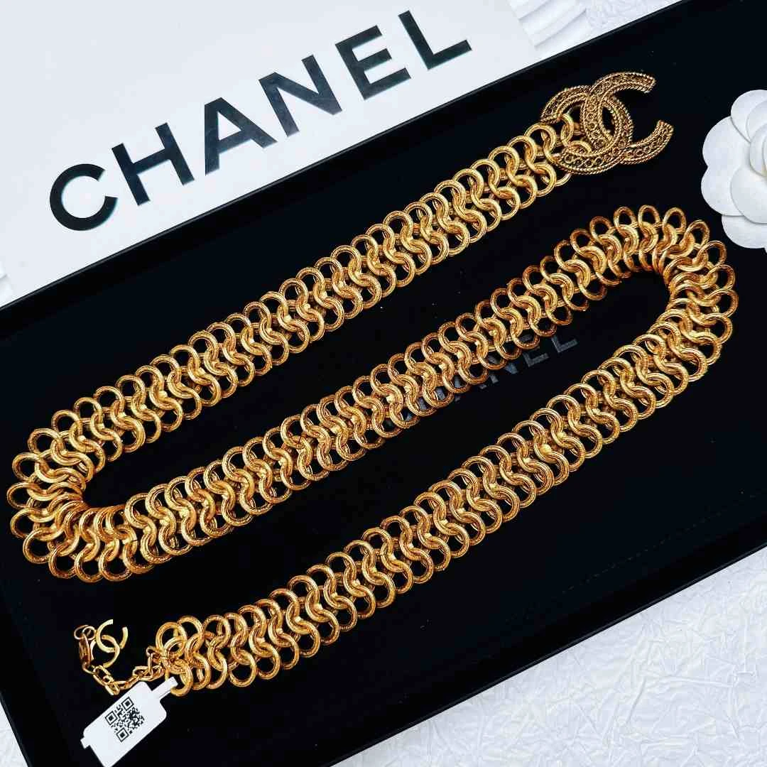 95新 Chanel/香奈儿 柚礼中古/香奈儿素金雕花双C腰链LZ502197