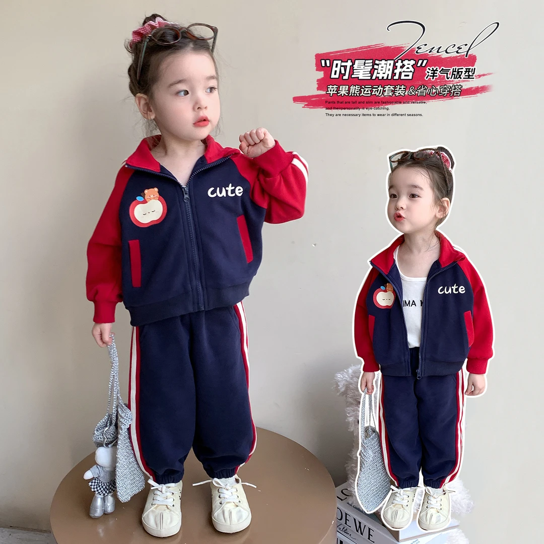 女童运动套装洋气儿童春秋季新款女宝宝拼色卫衣休闲两件套小女孩