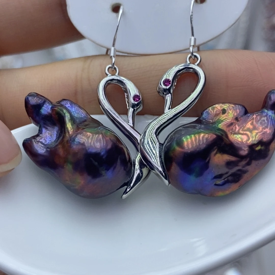 耳饰银S925镶嵌淡水珍珠