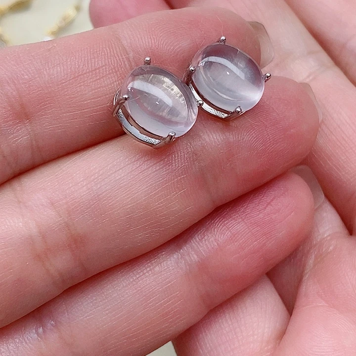 蛇纹石玉银S925镶嵌耳钉