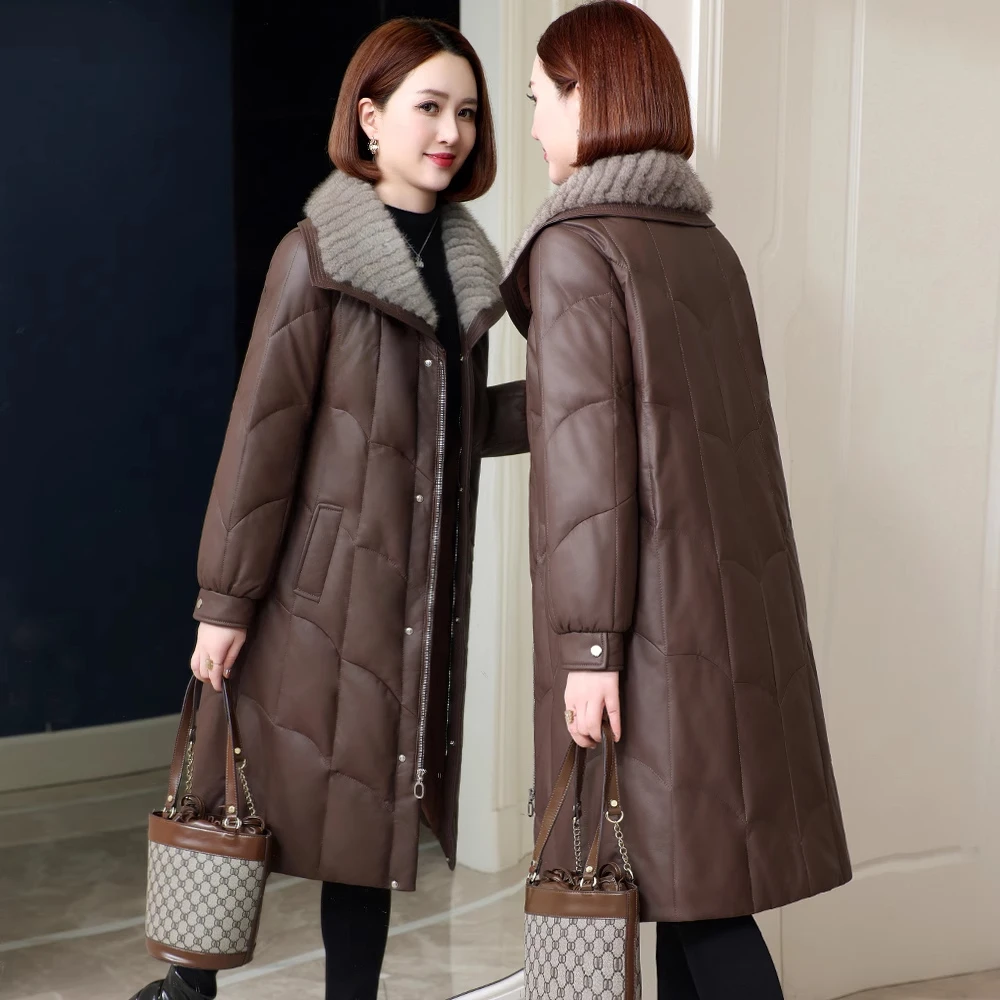 皮衣外套女绵羊皮新款2025冬季大翻领显瘦鸭绒真皮羽绒服皮草外套
