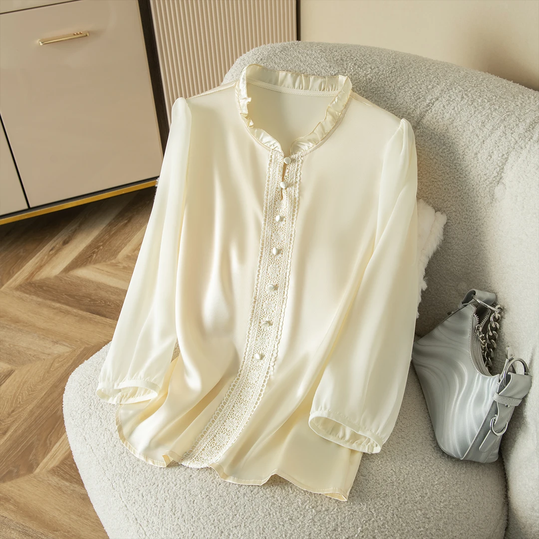 桑蚕丝中国风温柔系衬衫上衣龄衬衣显瘦QHZW930