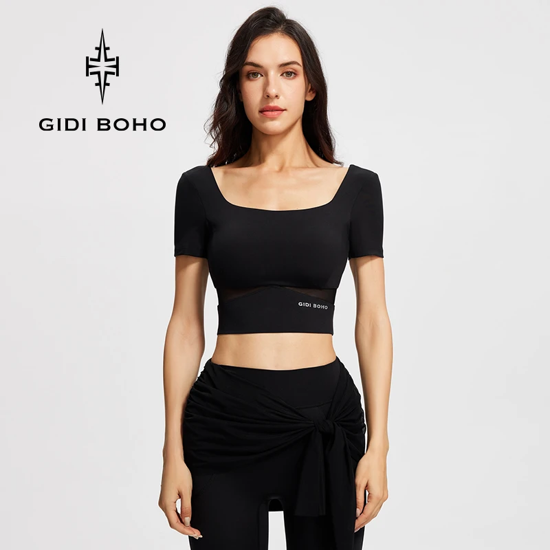 GIDI BOHO/极地薄荷春夏新款户外运动修身短款美背瑜伽T恤健身女