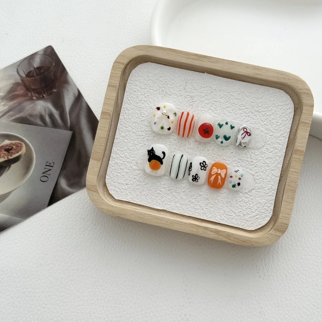 【抱球猫咪】Maoye手工定制高品质穿戴甲/撞色ins风/可爱