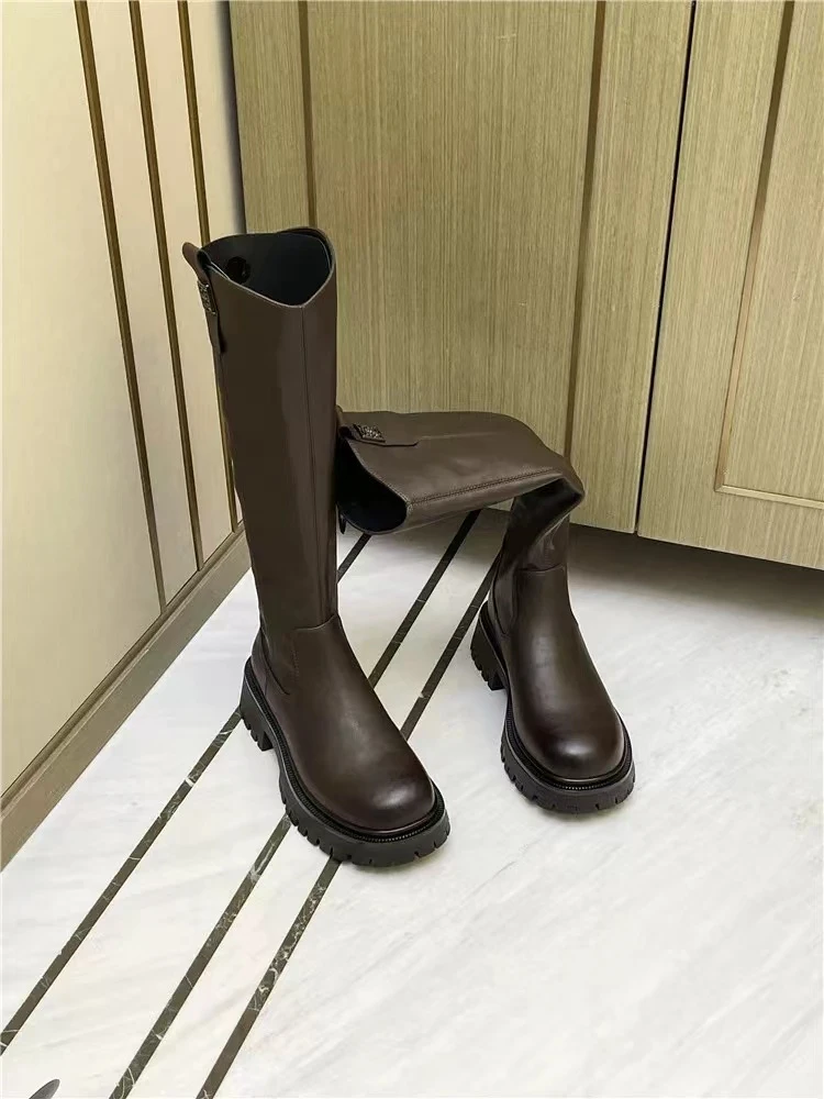 秋冬新款韩版通勤瘦瘦简约厚底裸靴长靴168-100(加绒)