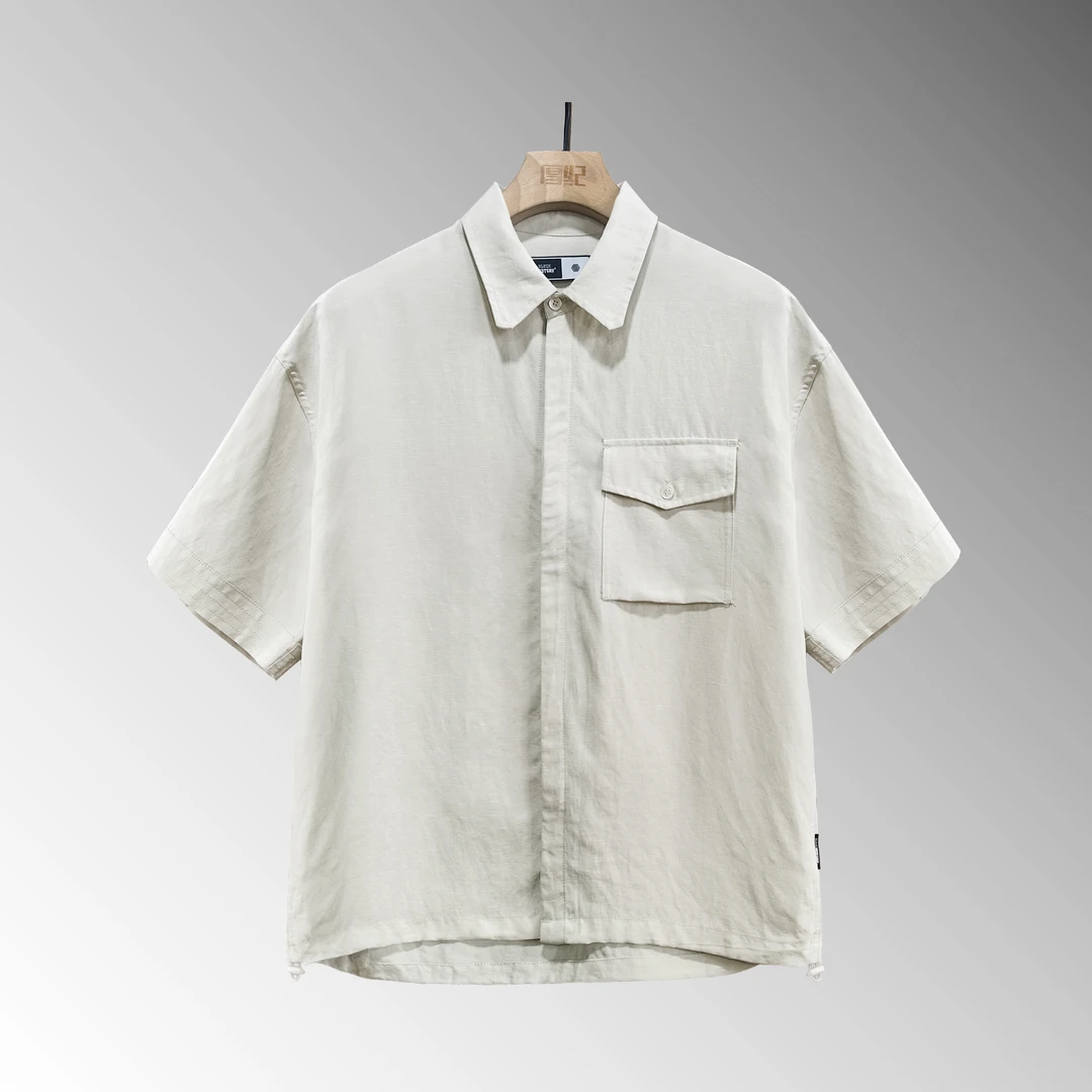 【BlackMystery】疏野 夏季莱赛尔亚麻透气慵懒时尚短袖衬衫男 1009