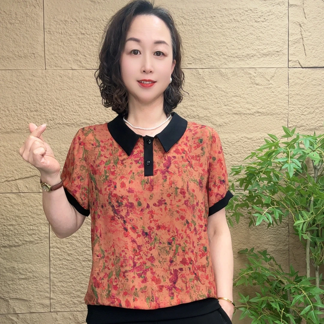 2025夏季新款妈妈装透气凉快时尚减龄气质百搭宽松显瘦洋气上衣女