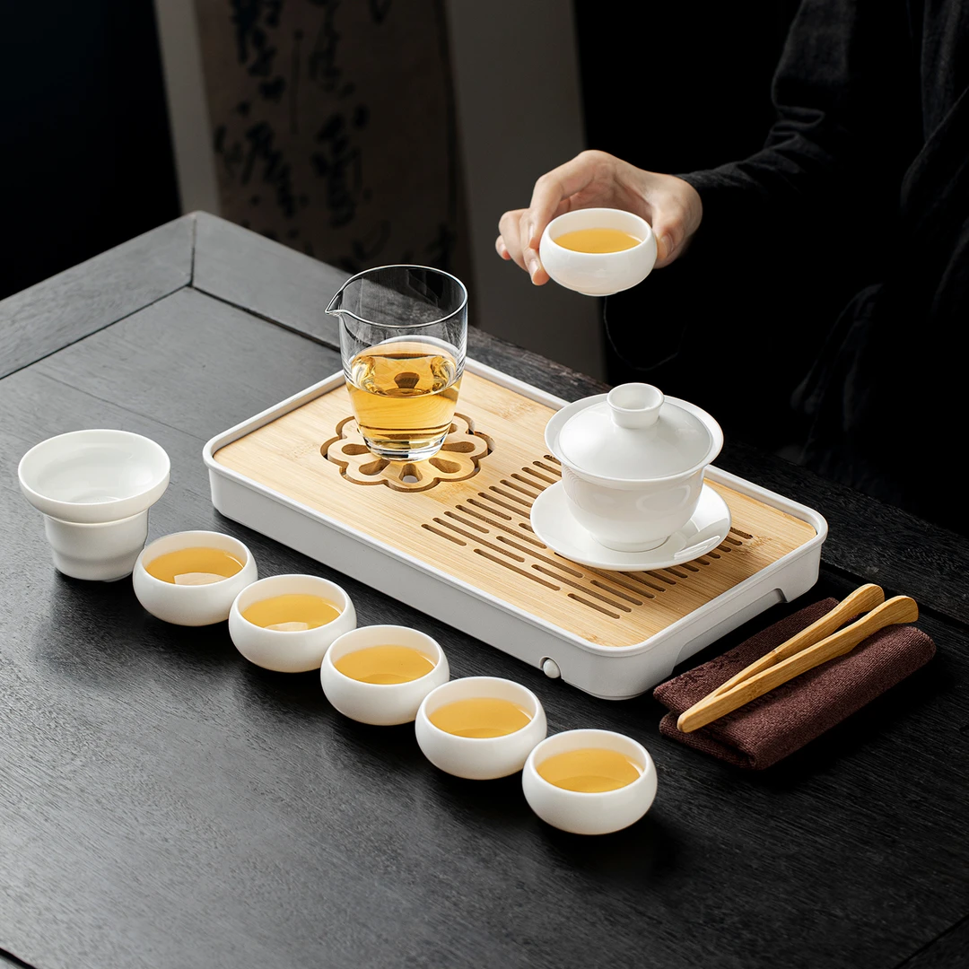 煌山羊脂玉瓷旅行茶具套装户外便携式单人泡茶装备全套带盘快客杯