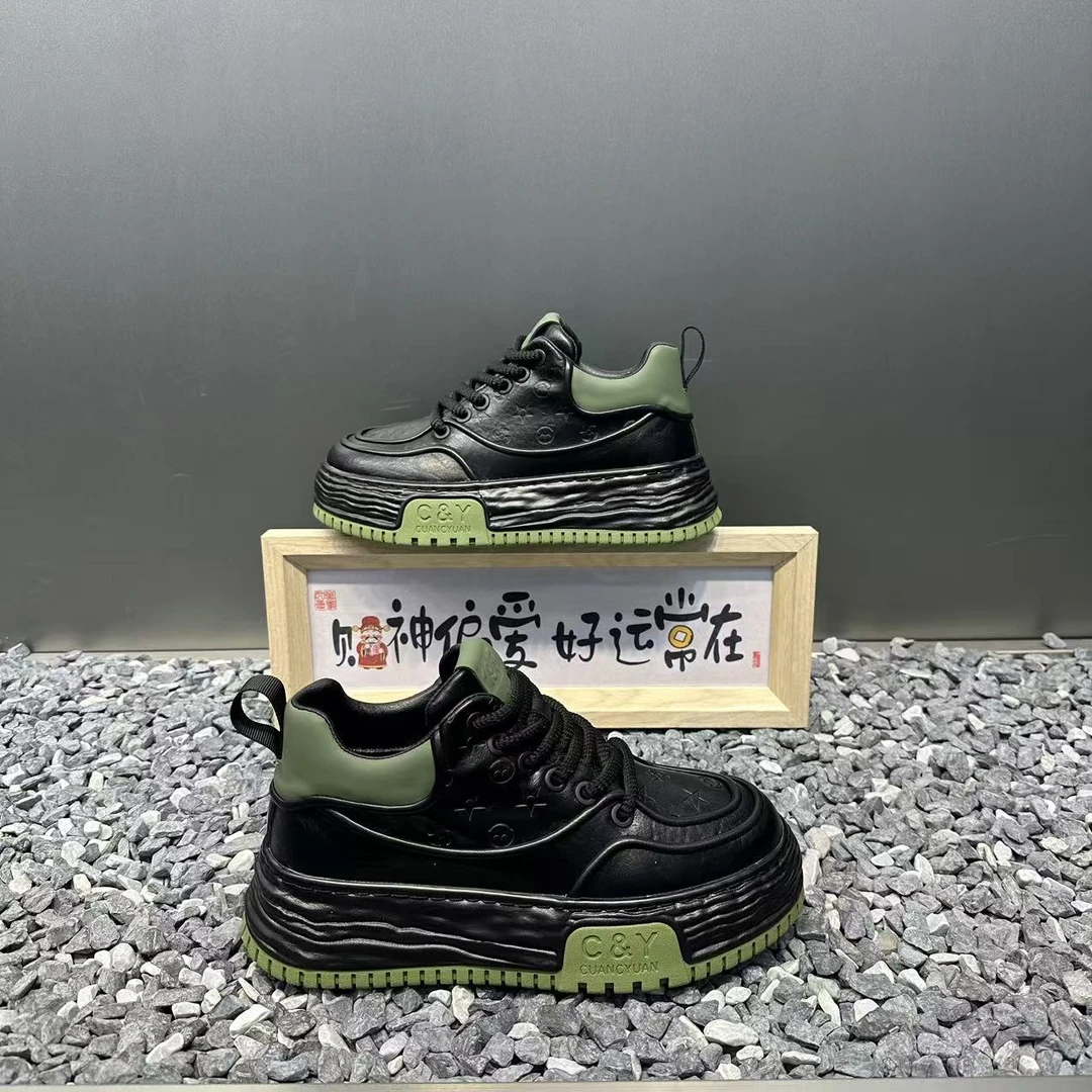 男士秋冬季新款百搭时尚印花休闲鞋厚底保暖加绒棉鞋潮流运动男鞋