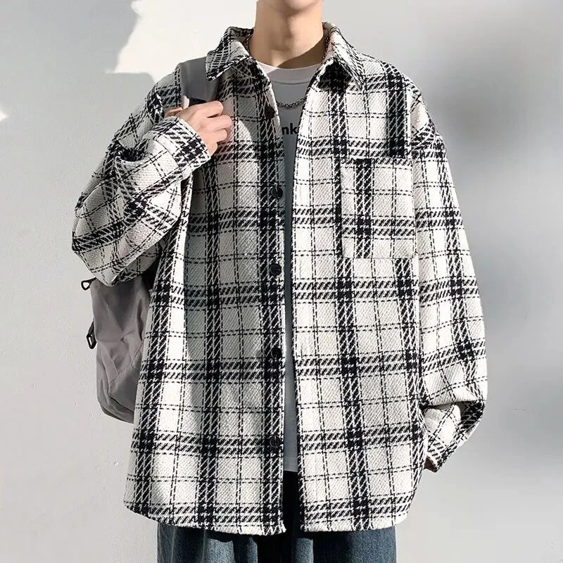 夹克男2025春季新款小香风潮流格子港风大码高街休闲宽松百搭外套