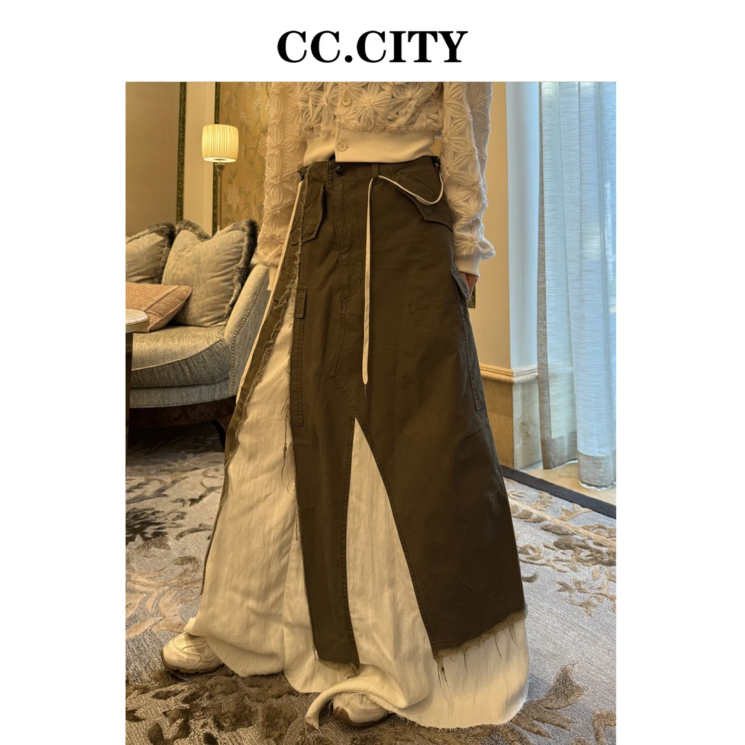 【蔡丽丽 & 添羽 】时尚洋气个性重工显瘦拼接半裙6x696