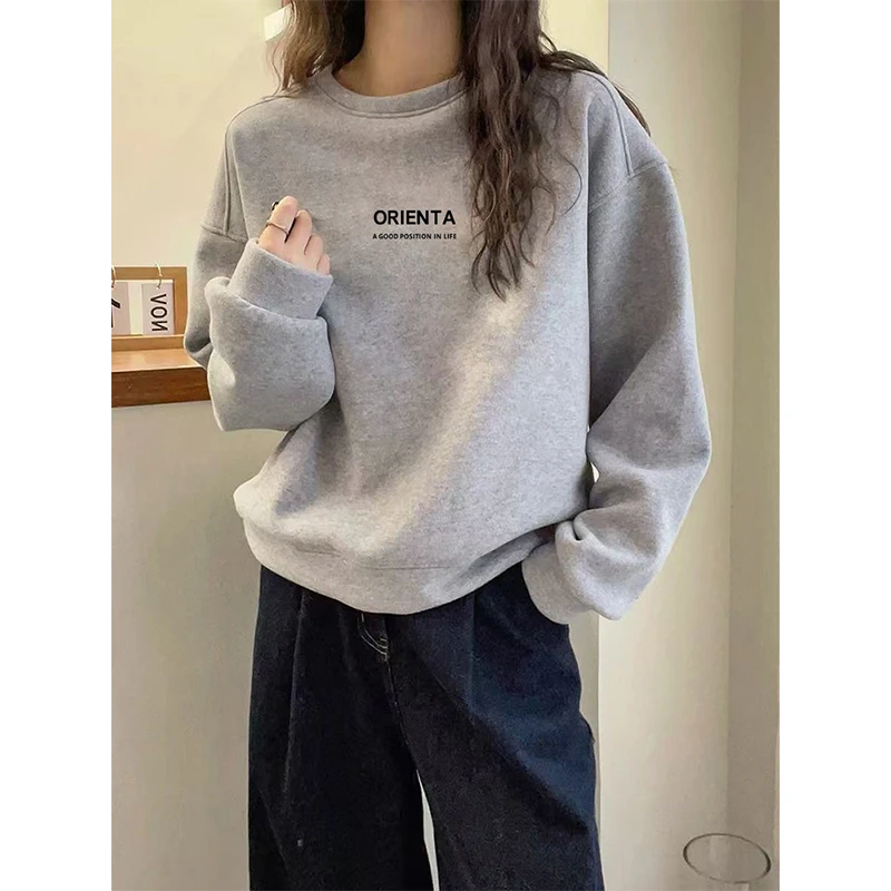 圆领无帽卫衣女2025新款宽松休闲洋气时尚百搭上衣加绒加厚秋冬季