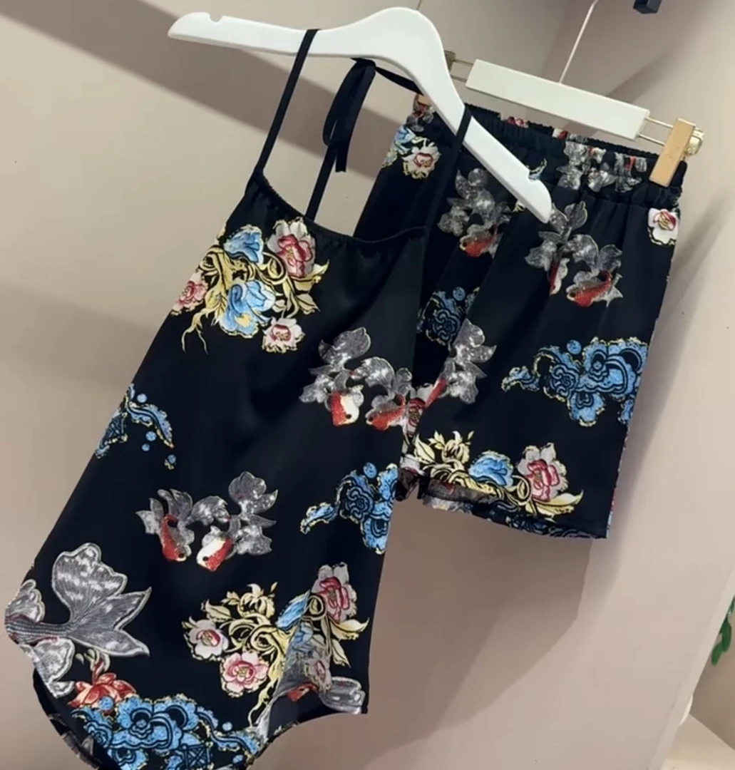 复古新中式吊带肚兜短裤家居服两件套【实物微色差】