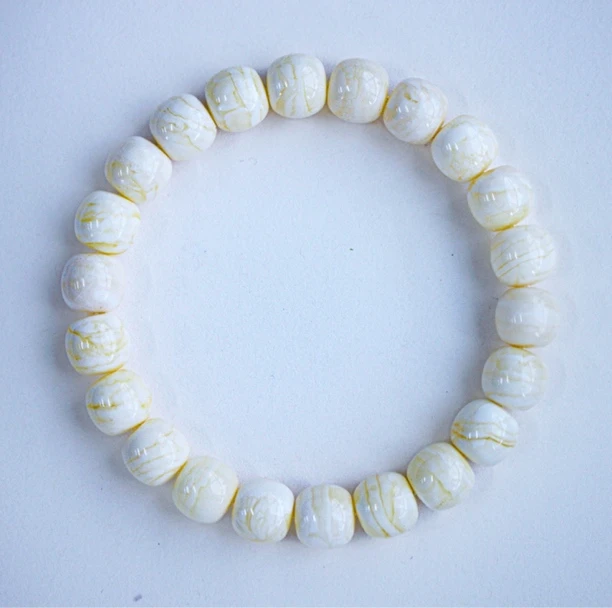 同料10.5m极致瓷白顺纹千层雪老型蜜蜡手串 14.97克 精工高桩