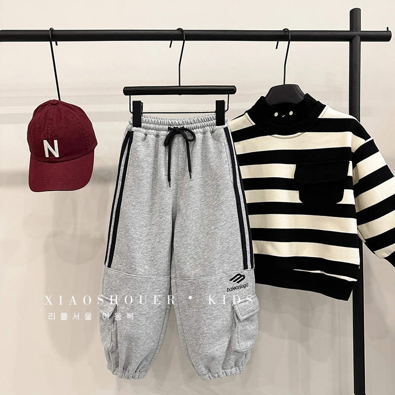 【小首尔】现货-男童韩版运动休闲卫裤冬季加绒裤子HBB2829