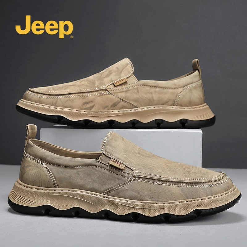 JEEP/吉普男鞋秋季新款百搭时尚软底休闲布鞋一脚蹬舒适网面透气