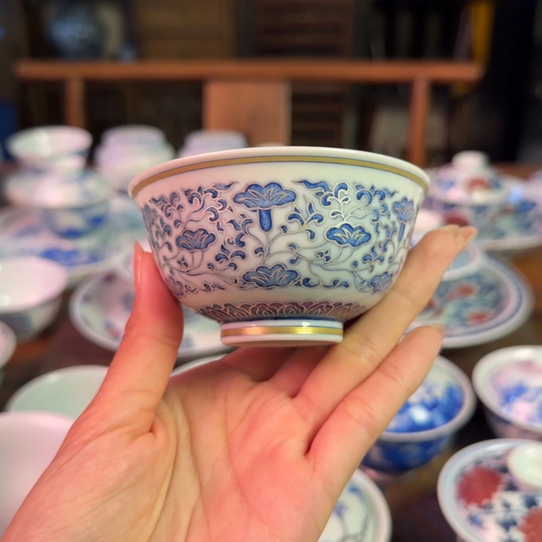 重工描金银点工杯纯手绘