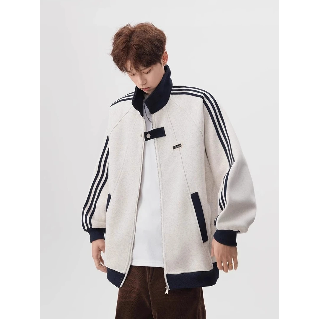 美式条纹外套男女2025春季新款设计感宽松情侣外套飞行员工装夹克