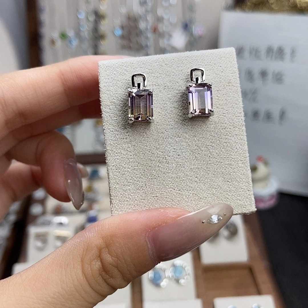 浮***歇水晶戒指银S925镶嵌紫黄晶耳钉