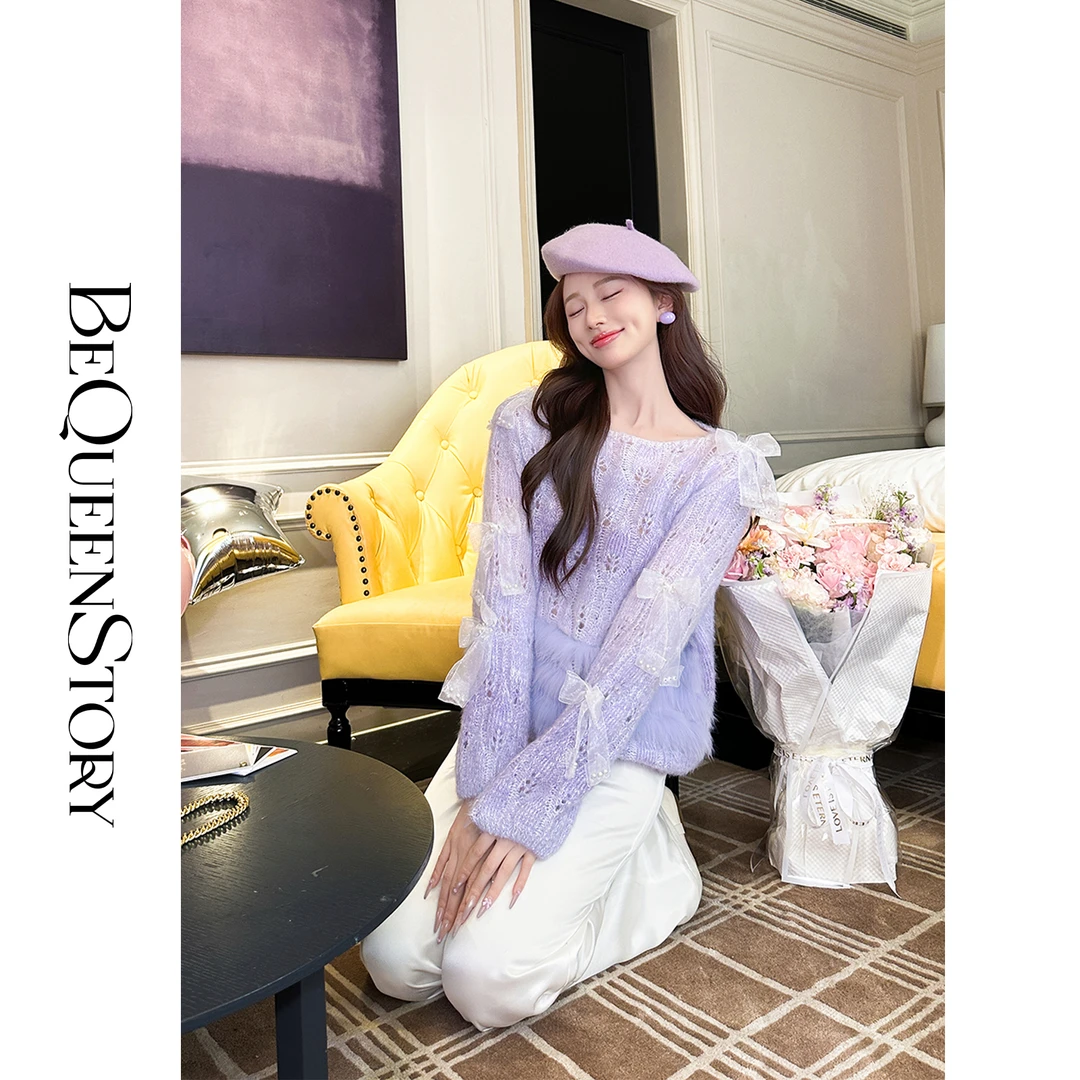 韩韩IU【柔光蜜语】高定时尚狐狸毛经典百搭圆领宽松短款毛衣秋冬