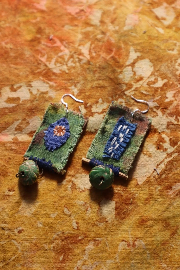 非金属布艺耳饰 植物染布耳环陶泥吊坠