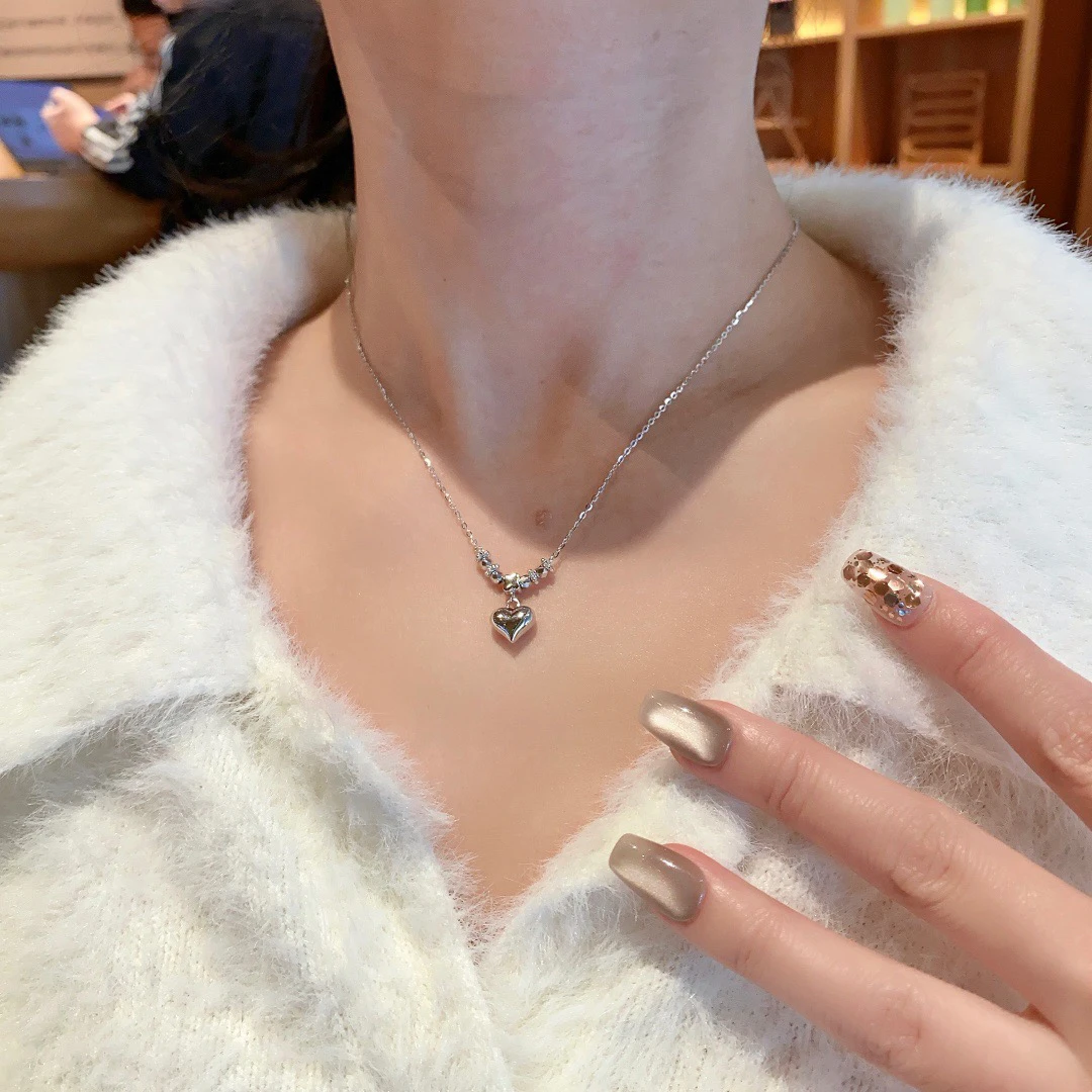 坠链均925银 纯银迷你光面精致碎银小爱心项链女韩版锁骨链