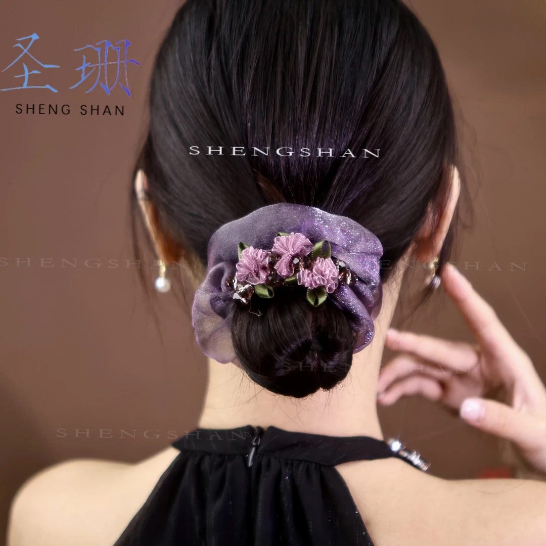 圣珊2025新款高级感气质日常花朵珠珠头绳扎马尾皮筋扎发头花