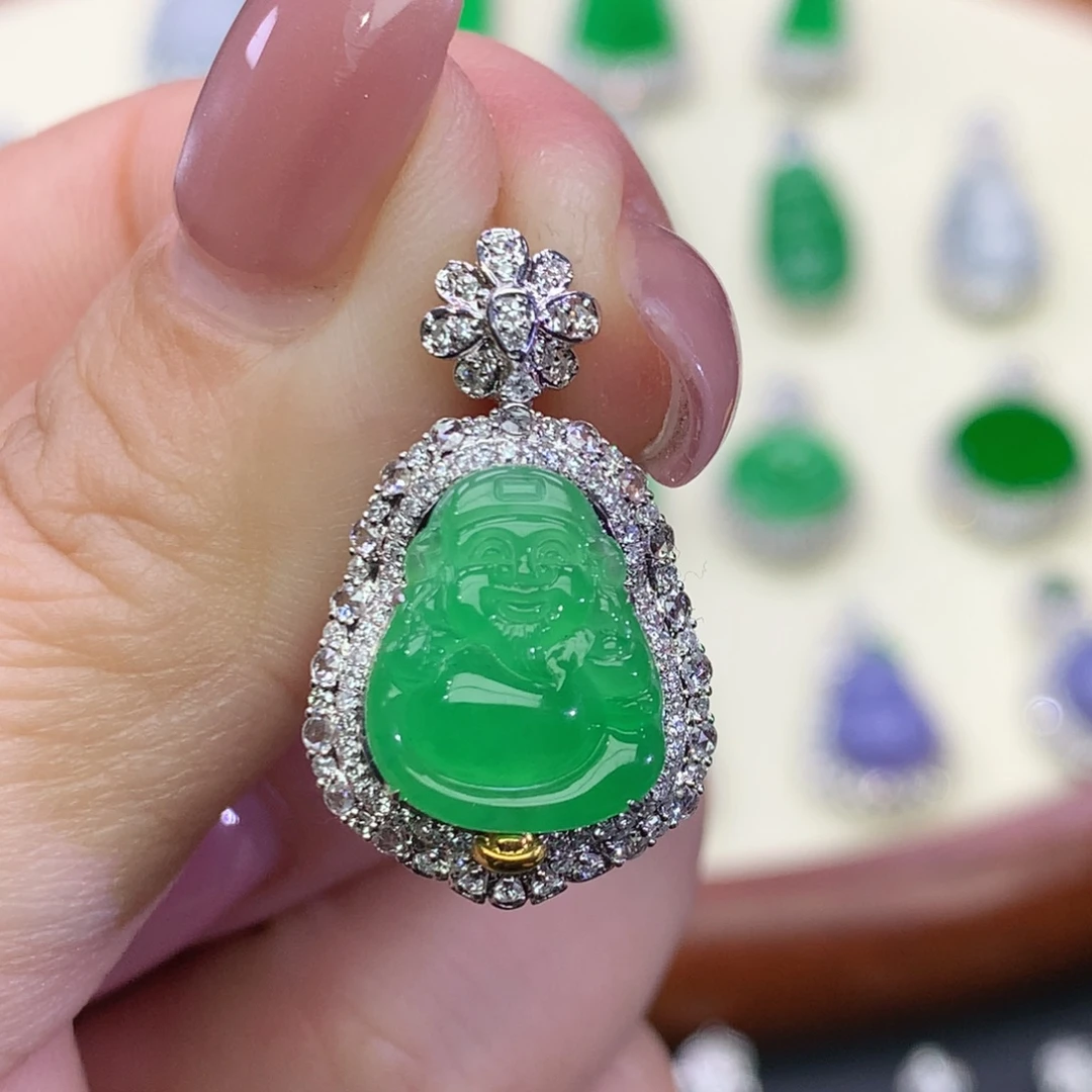 翡翠18K金镶嵌吊坠(不含链)