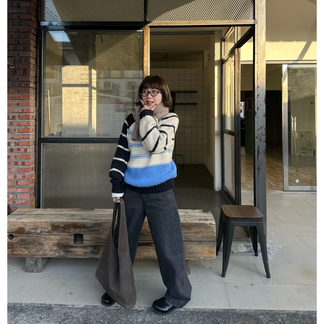 Our2【手打条纹毛衣】慵懒针织撞色小众毛衣【B8011】