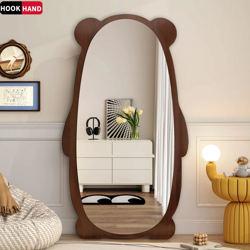 简约ins小熊全身镜穿衣镜入户落地镜可壁挂氛围可爱女生卧室镜子