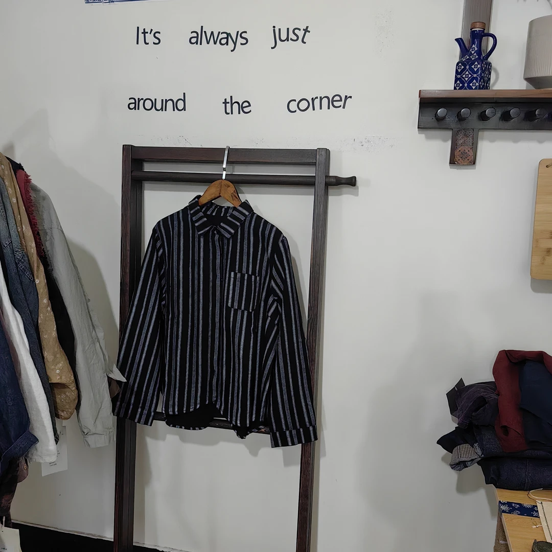 方领牛仔竖条纹衬衫衣长56胸围115