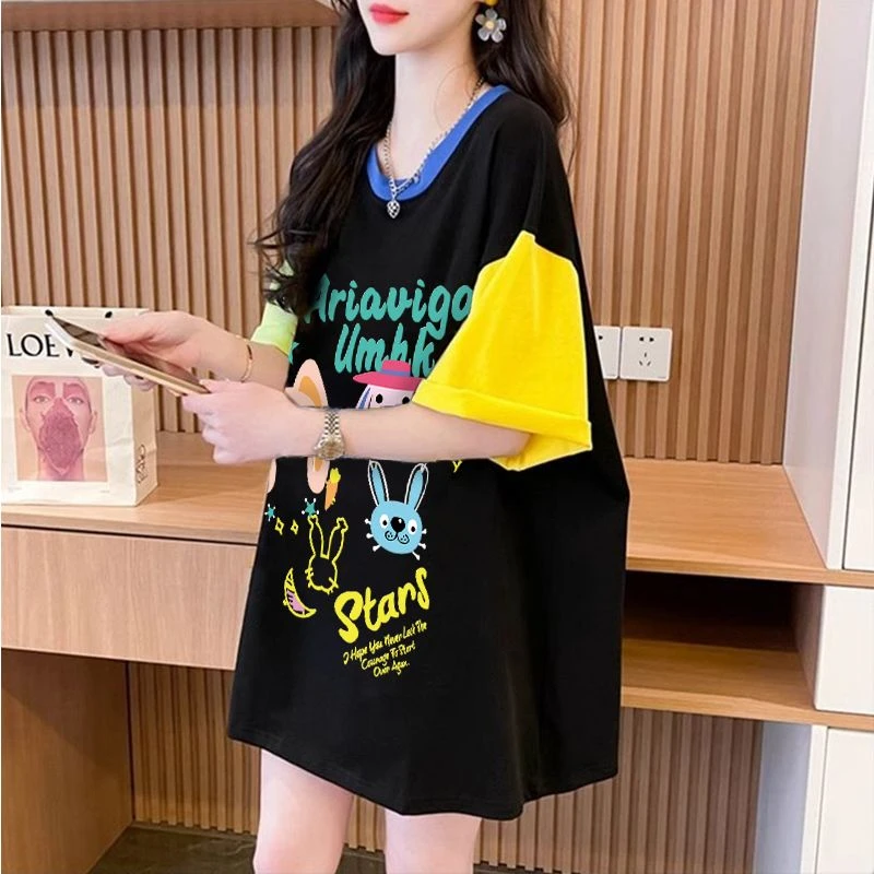 纯棉黑色短袖t恤女2025夏季新款爆款欧货大码上衣宽松显瘦体恤ins