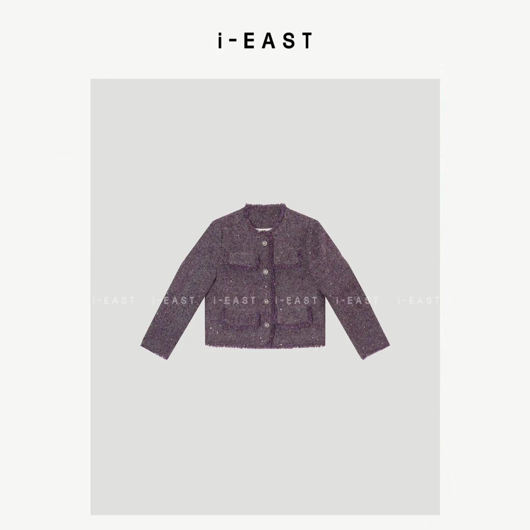 i-EAST 心动织语~秋冬小香风亮片粗花呢羽绒服外套-5D YR5493