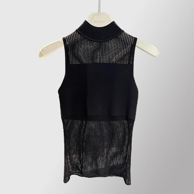 性感修身女镂空时尚穿搭打底衫显瘦针织衫半高领气质T恤夏季百搭