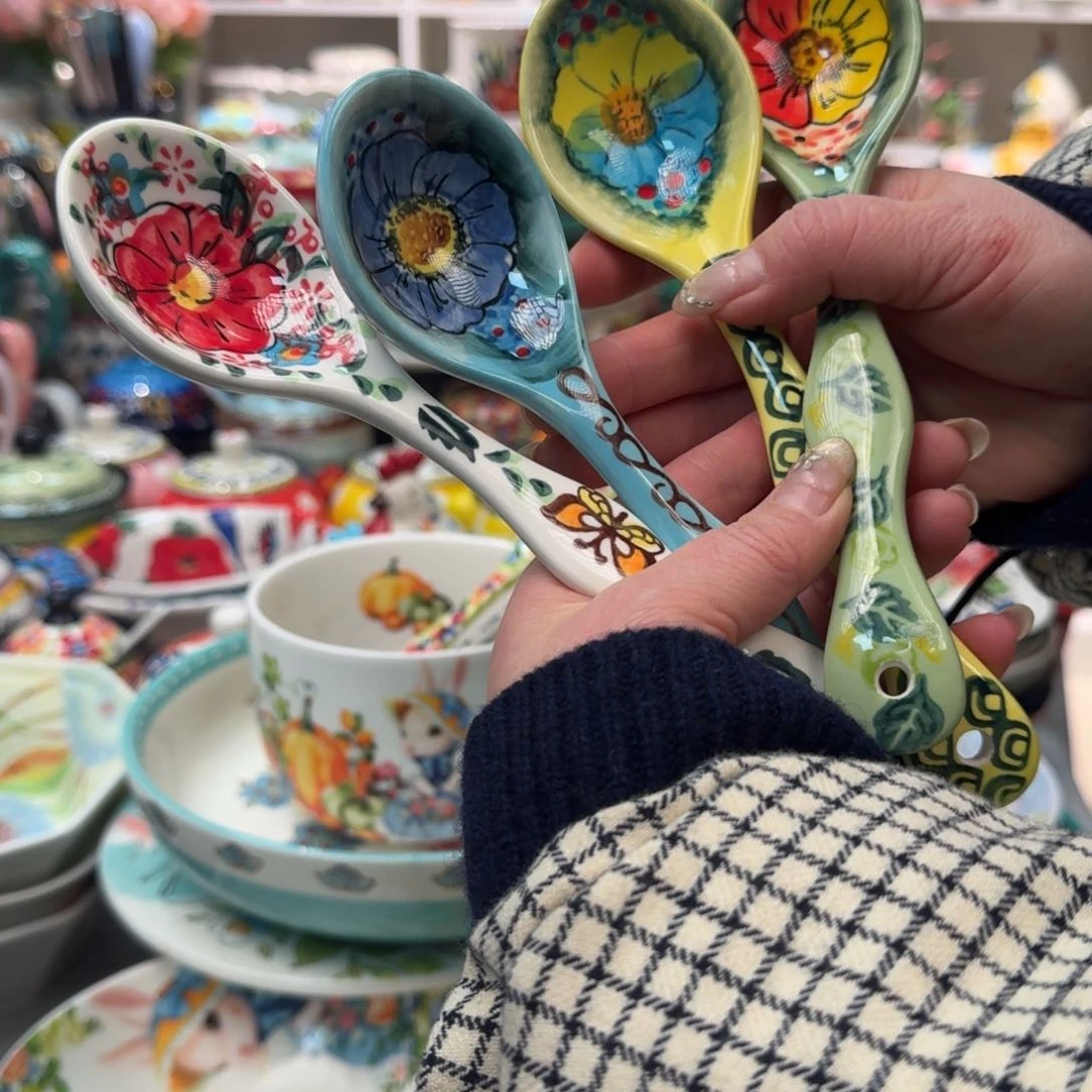 陶瓷波兰花柄饭勺4只，看图