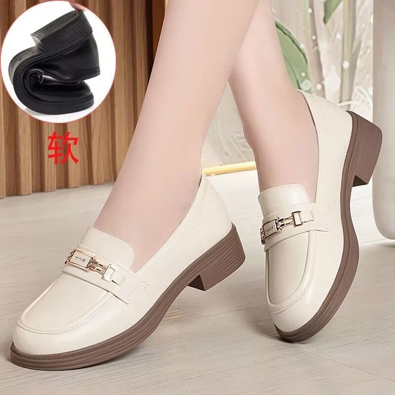 品牌真软皮小皮鞋女2025春新款英伦风jk粗跟厚底乐福鞋女士工作鞋