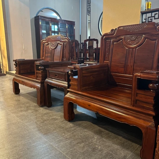 非洲酸枝木单人位沙发雕花三件套榫卯古典成套新中式实木家具客厅