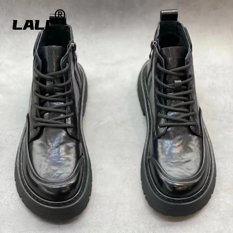 男士马丁靴2024新款真皮高帮工装靴厚底黑色机车皮靴经典防滑保暖