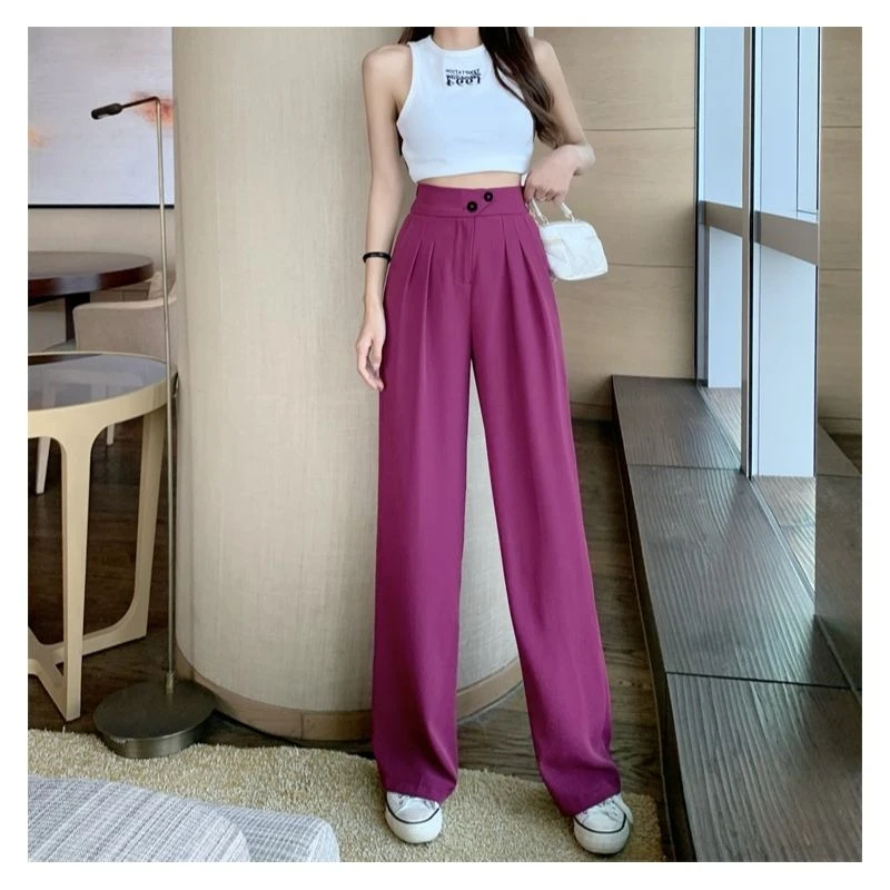 X1011【夏季新款】火龙果色西装高腰显瘦垂坠感直筒宽松拖地裤