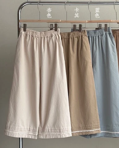 蕾丝花边拼接阔腿裤时尚百搭春款