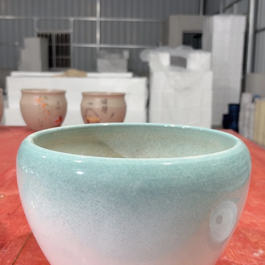 陶瓷花盆渐变绿苹果盆口径25高度18