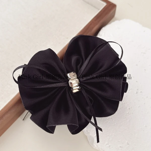 Pink Girl X919法式简约黑色百搭蝴蝶结香蕉夹优雅气质小香风竖夹