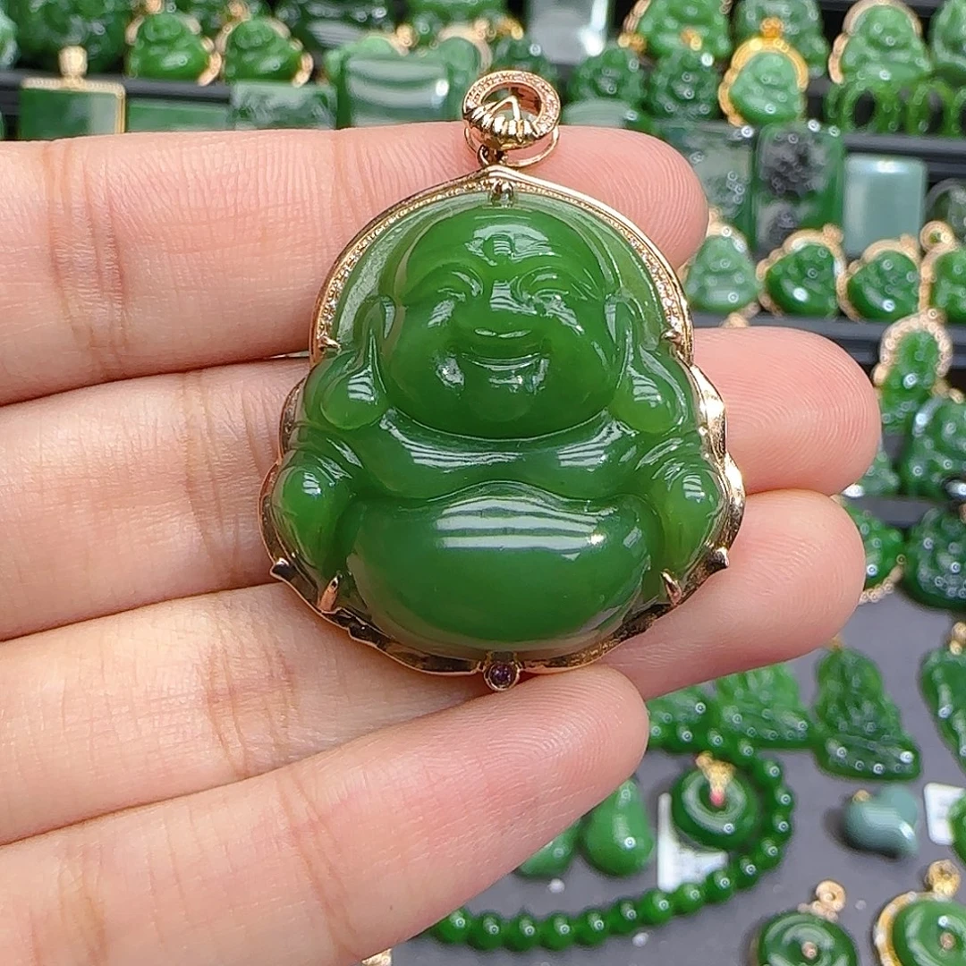 和田玉（碧玉）18K金镶嵌颈饰