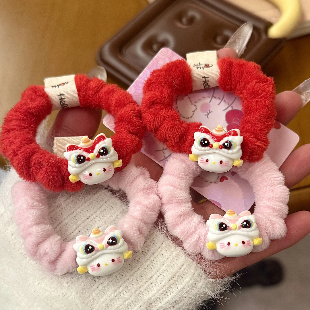 可爱新年醒狮kt红色发绳奶呼呼高弹力头绳ins少女心发圈甜美卡通