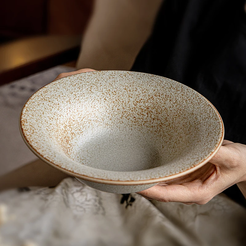 小悠家 做旧斑驳感手工粗陶7.5英寸草帽碗复古菜碗特色日式拉面碗