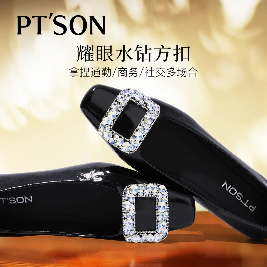 百田森闪耀满钻甜美单鞋女鞋新款2025爆款时尚气质水钻扣黑色鞋子